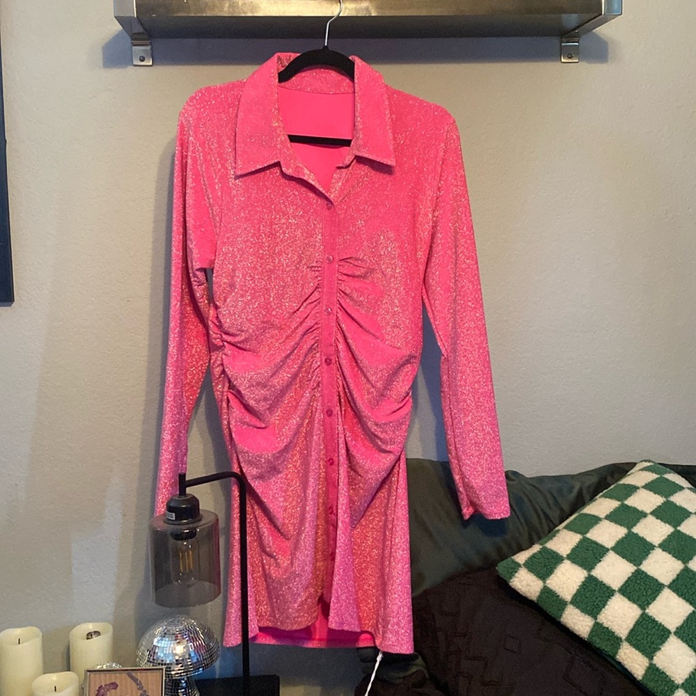 GOOD AMERICAN long sleeve pink dress NWT